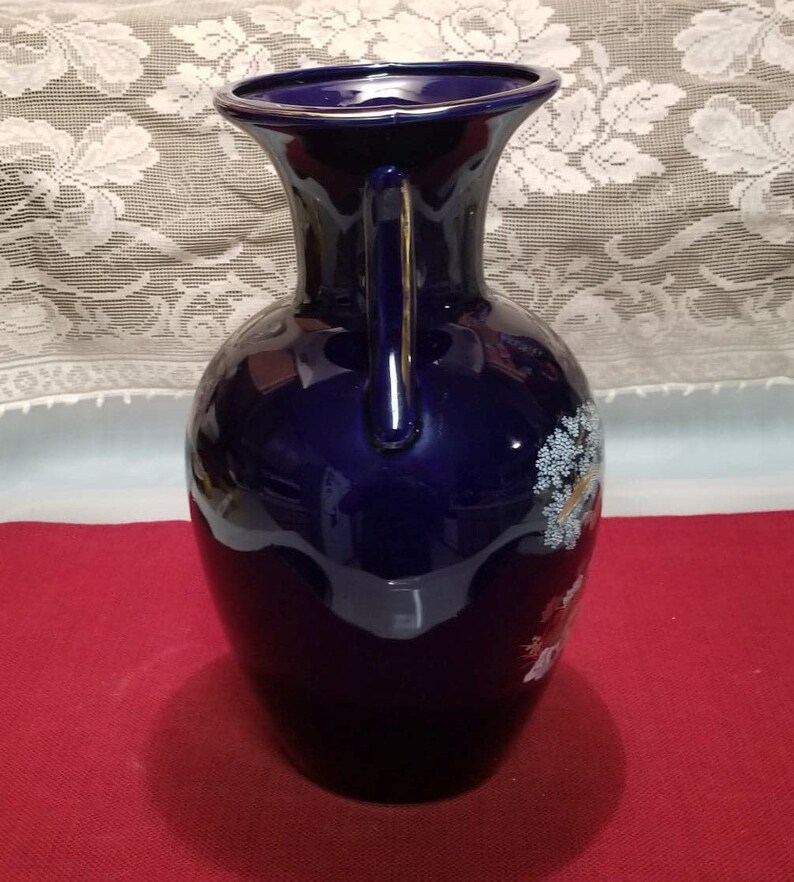Vase de style japonais bleu cobalt / urne avec paon et fleurs Etsy