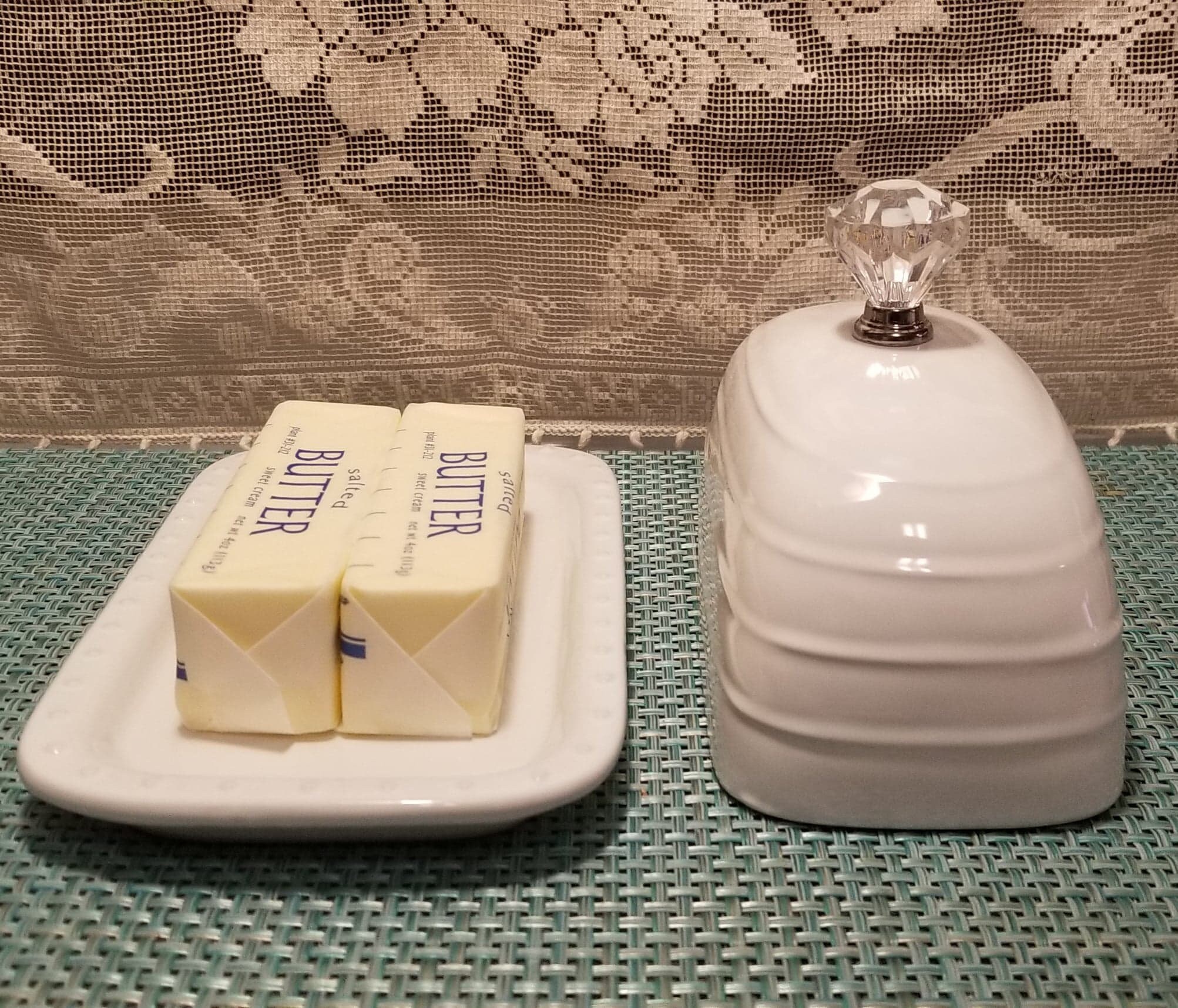 White Butter Dish with Crystal Knob Charming Home and or Etsy