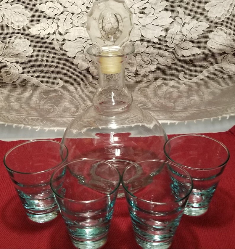 Vintage Decanter Stopper and Four Glasses Etsy