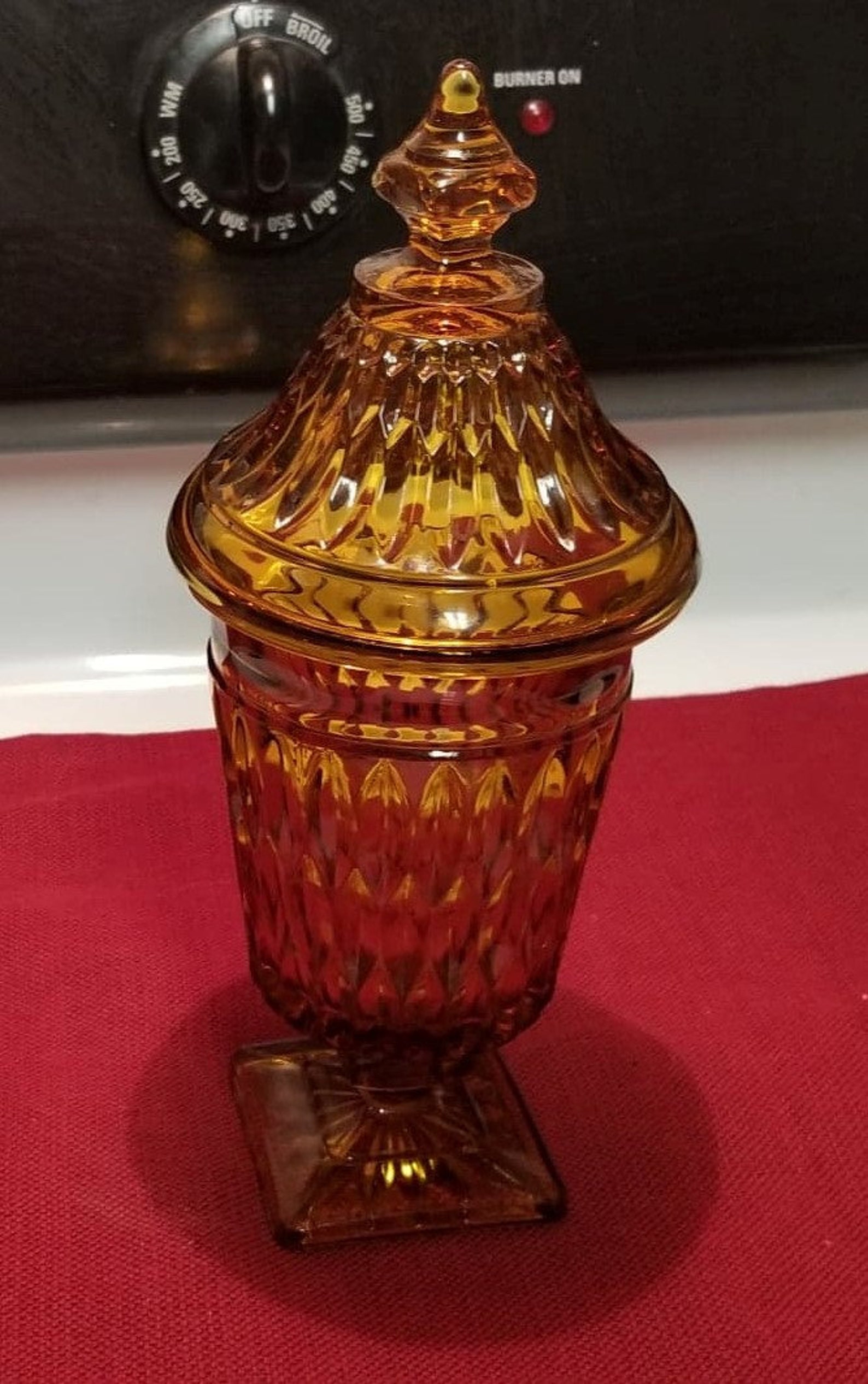 Tall Footed Amber Candy Dish with Lid by Indiana Glass Etsy