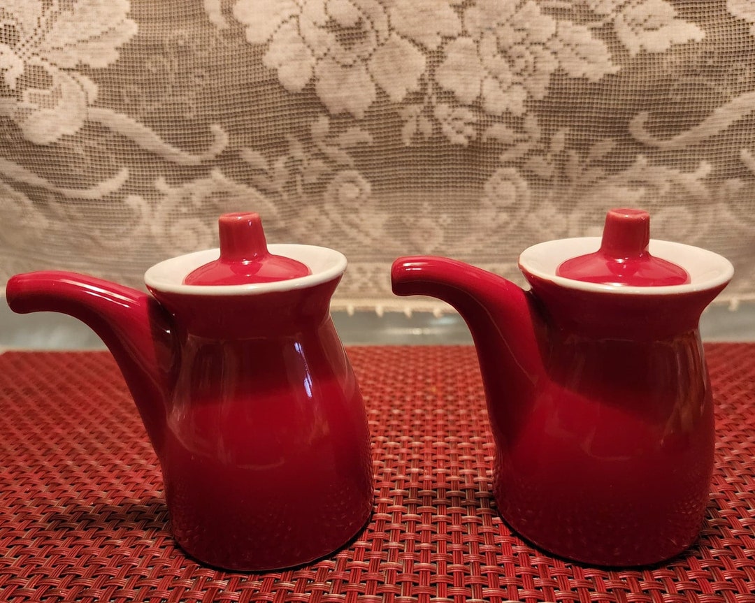 Red Ceramic Crate and Barrel Soy Sauce Dispenser / Cruets / Etsy