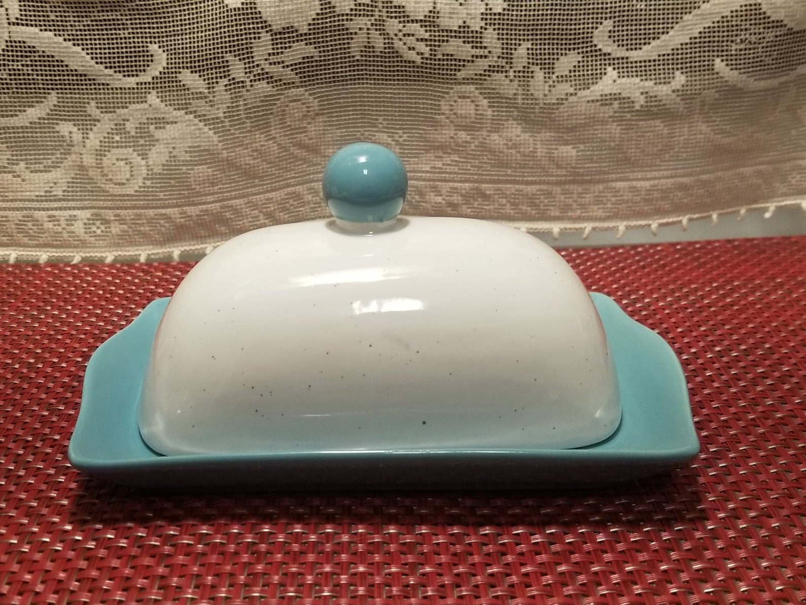 White and Turquoise Butter Dish with Knob and Easter Egg Etsy