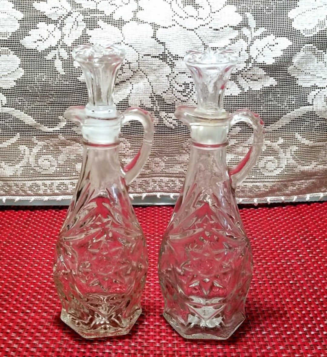 Prescut Clear Glass Cruets With Lids Two Etsy