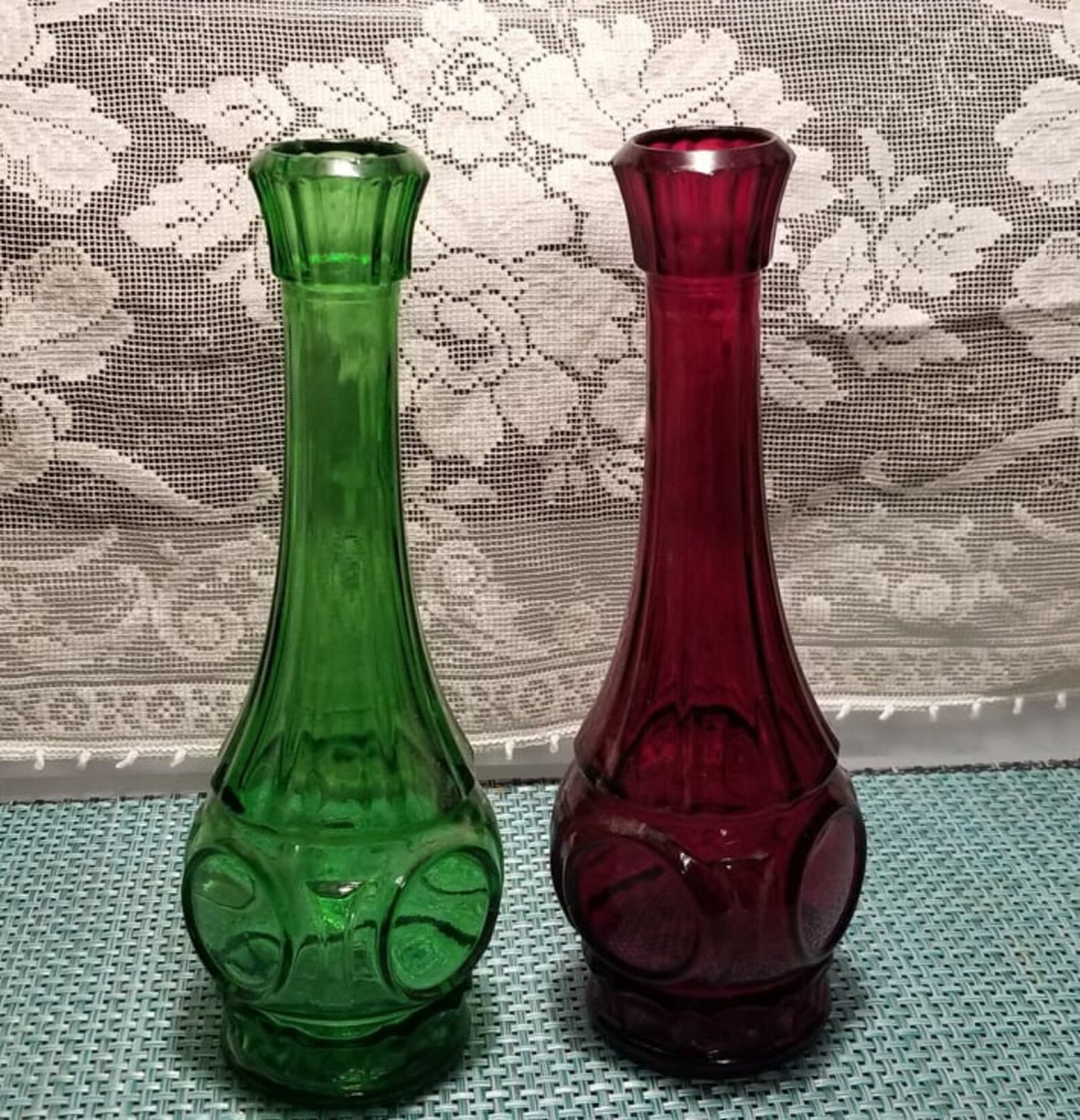 Vintage Wheaton Bullseye Ruby Red and Green Bud Vases Etsy