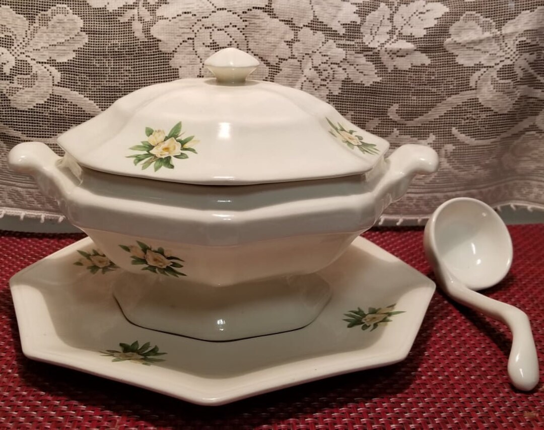 Vintage Floral Soup Tureen Plate and Ladle Etsy