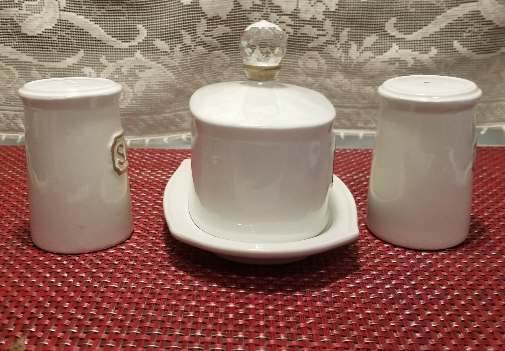 THL Embossed Butter Dish With Crystal Knob and Matching Salt Etsy