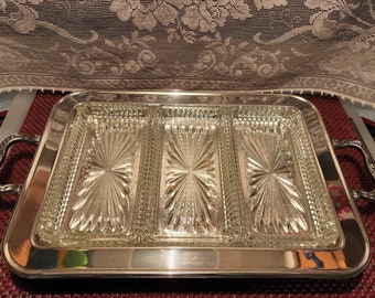 Footed Silver Relish Platter with Three Glass Inserts by Leonard Silver