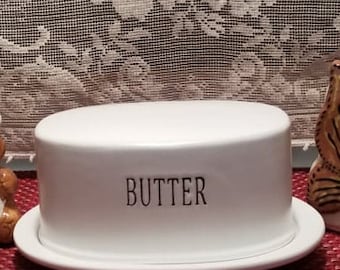 THL White Butter Dish with word "BUTTER"