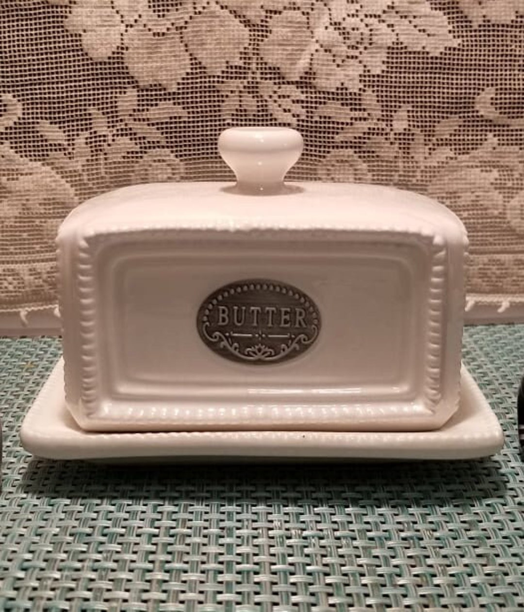 THL White Butter Dish With Silver Emblem Etsy