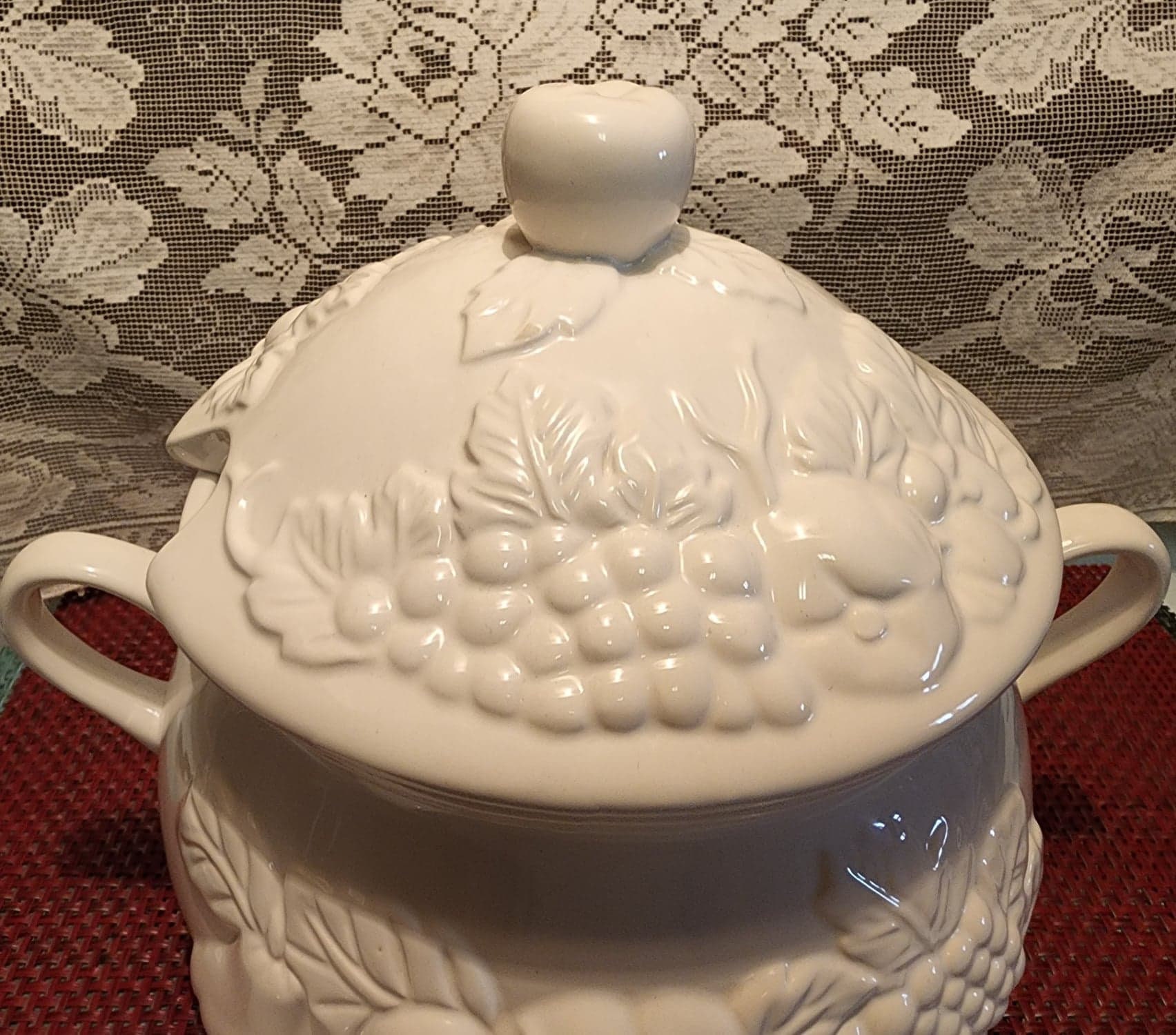 White Embossed Soup Tureen and Ladle Nature by Tabletops - Etsy