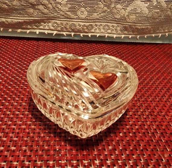 Valentine Gift - Small Clear Glass Trinket Box wi… - image 1