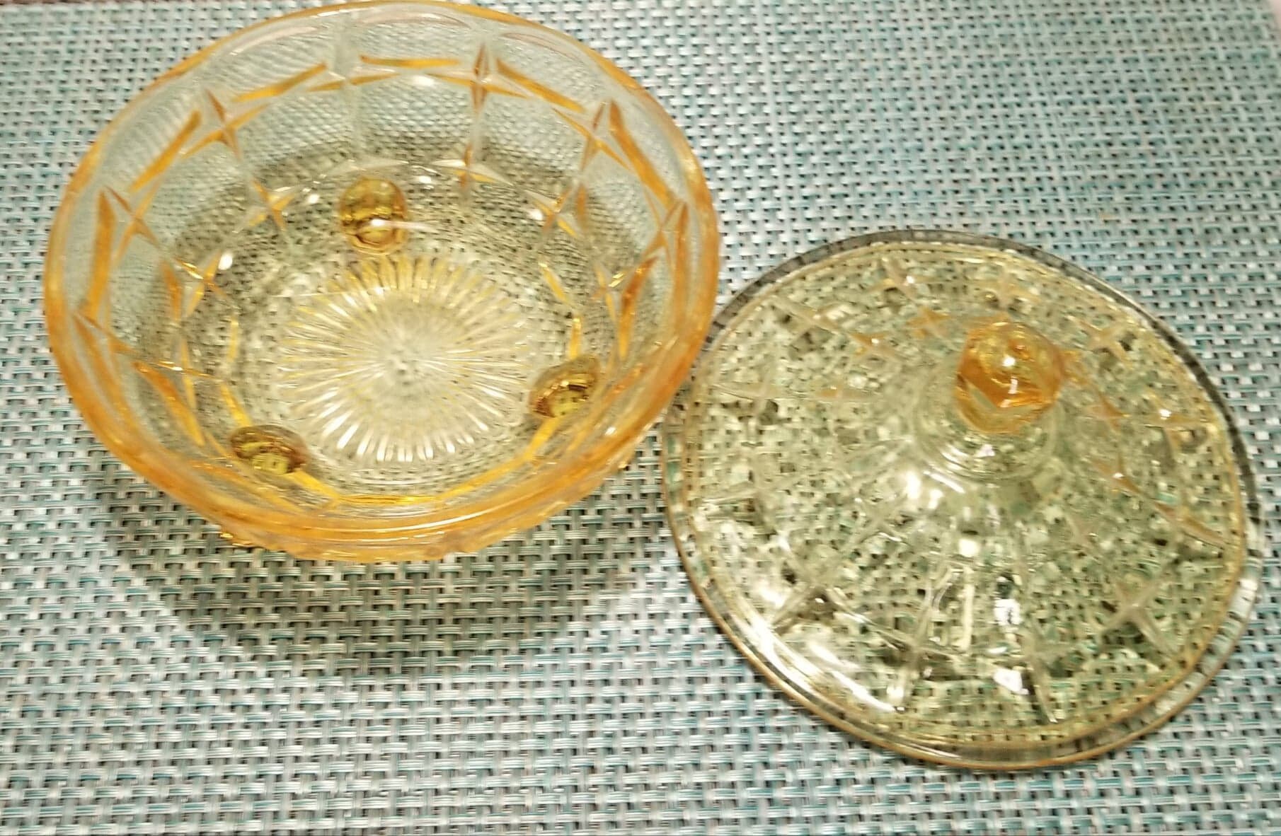 Vintage Yellow Glass Candy Dish with Lid Constellation Yellow Etsy