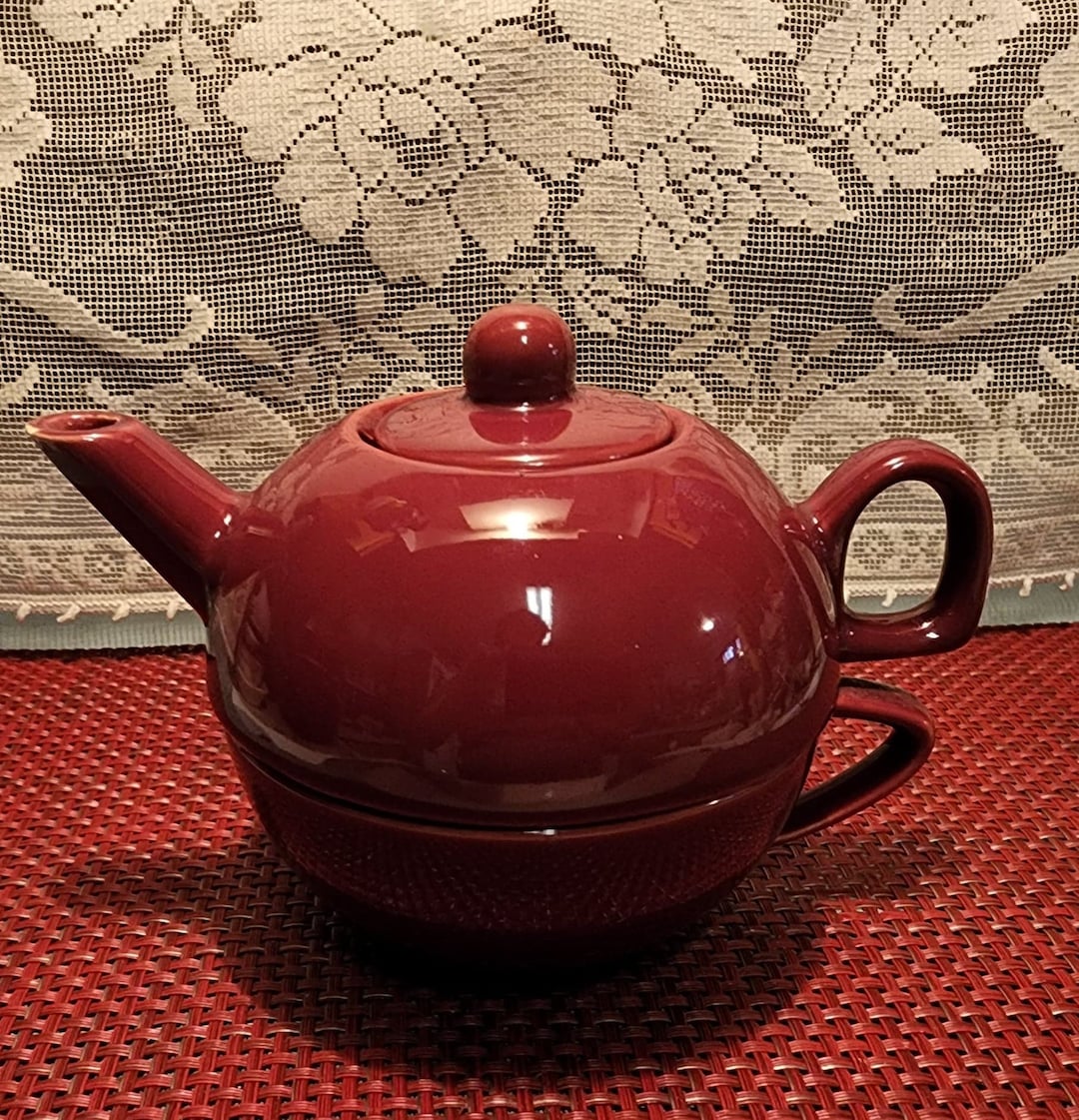 Individual Teapot and Lid With Cup / Maroon Tea for One Set Etsy