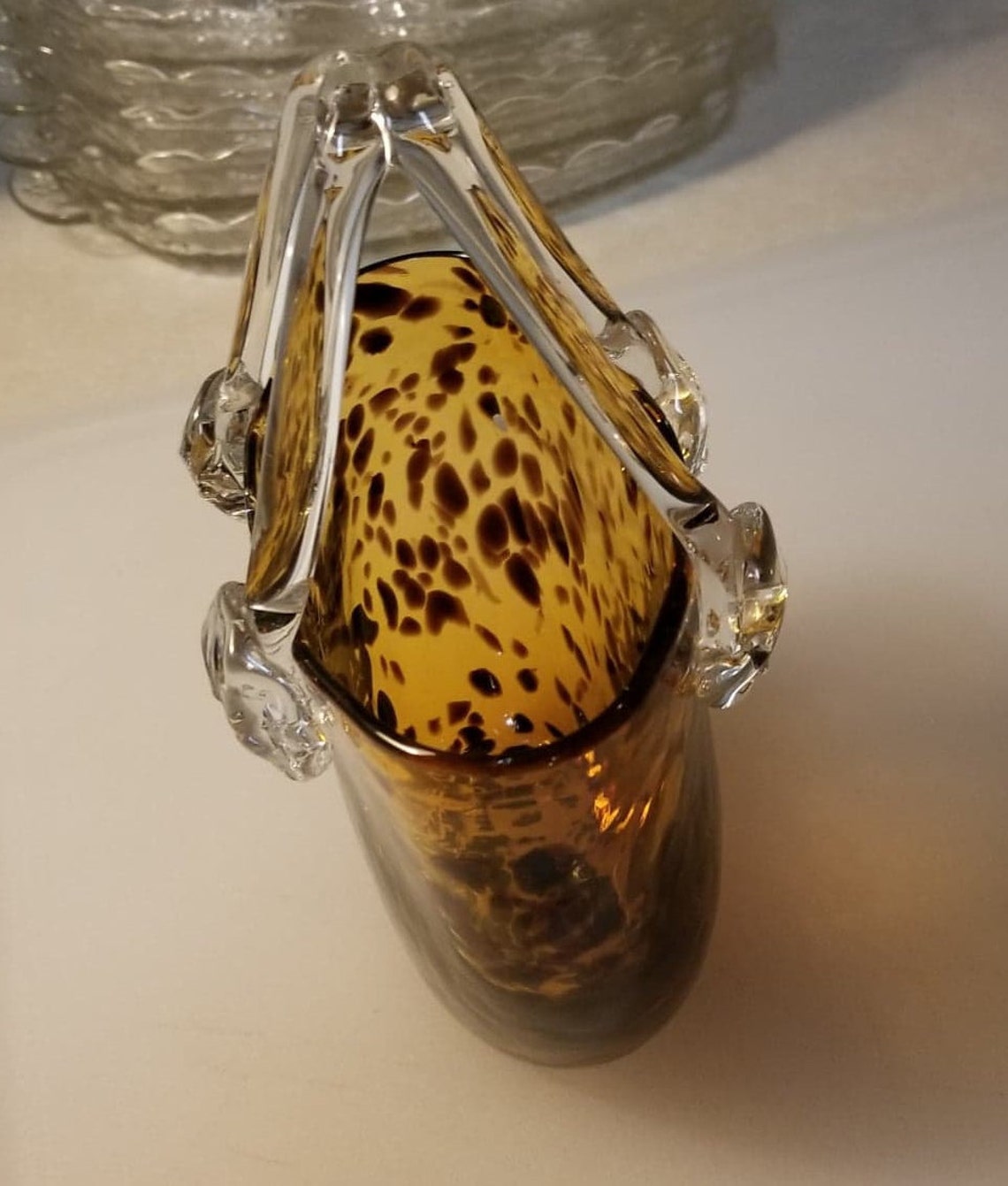 Vintage Murano Style Leopard Print Glass Purse Vase Hand Etsy