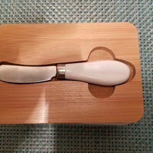 Porcelain Line Embossed White Butter Dish with Knife image 10