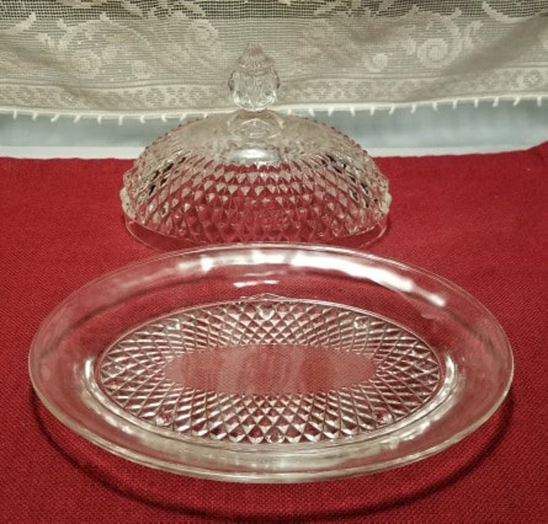 Vintage Oval Covered Cut Glass Butter Dish Etsy