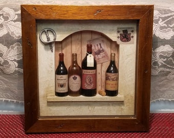 Wooden Shadow Box with Bottles Wall Hanging