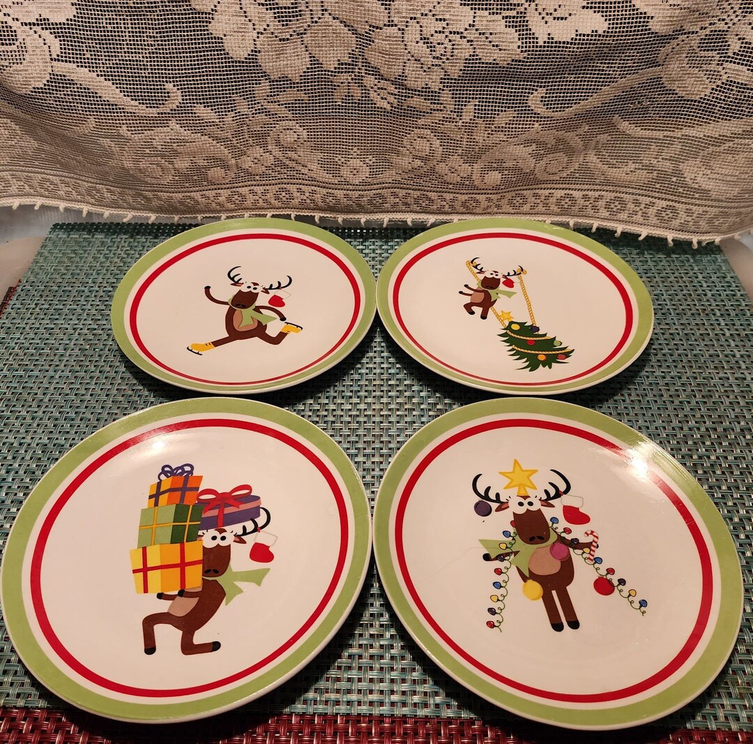 Holiday Reindeer Appetizer Plates 4 Etsy