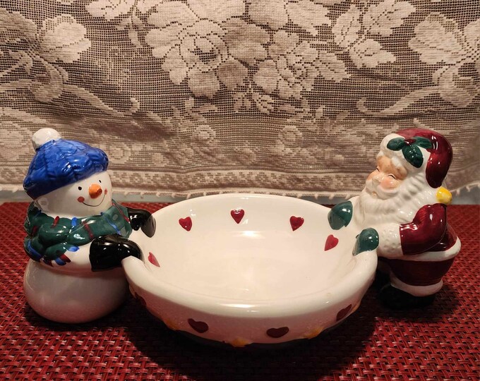 Holiday Candy Dish With Santa and Snowman Etsy