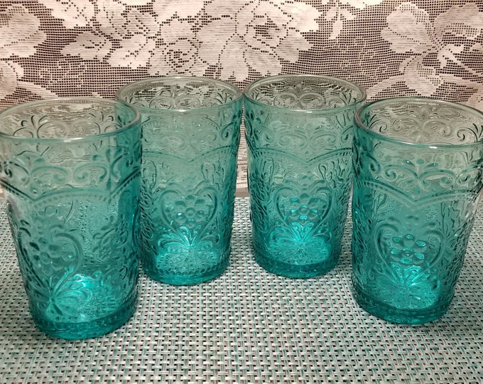 Turquoise Glass Iced Tea Tumblers Four Etsy