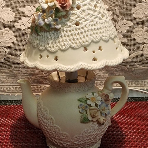 Intricate Floral Ceramic Teapot Shaped shops Lamp