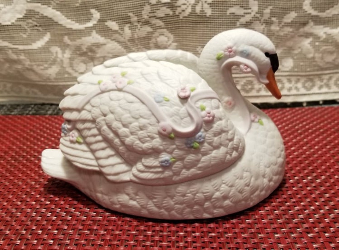 Enesco Musical Swan Figurine 1986 Very Rare Music is Swan Etsy Australia