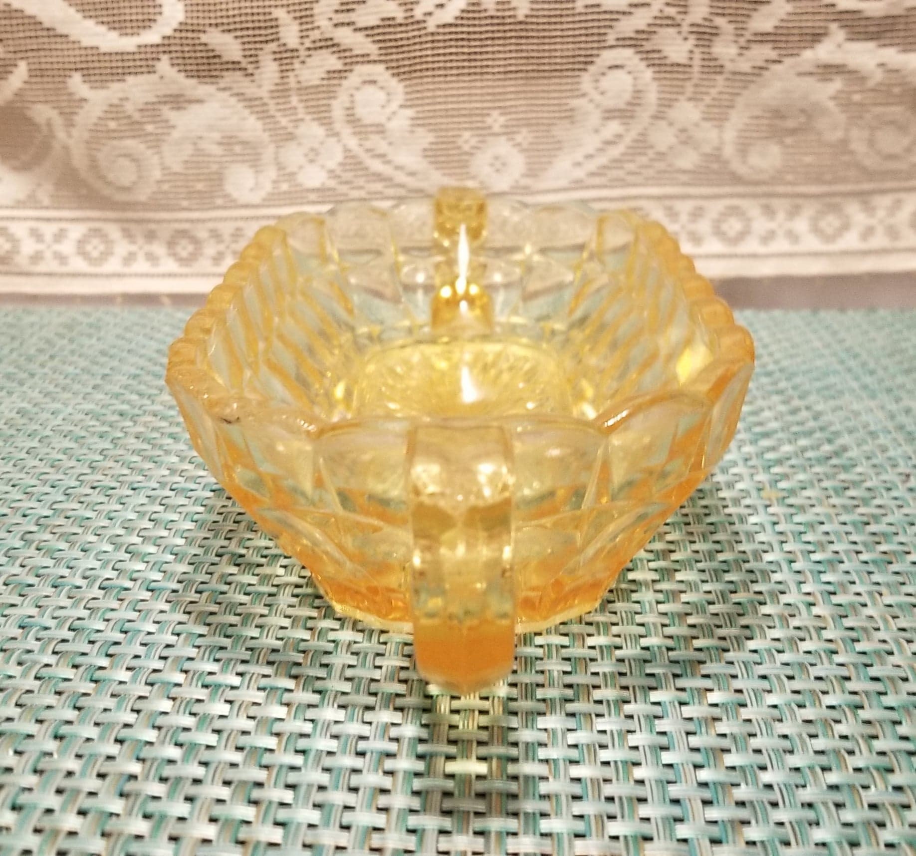Vintage Yellow Glass Candy Dish With Lid Constellation Yellow Etsy