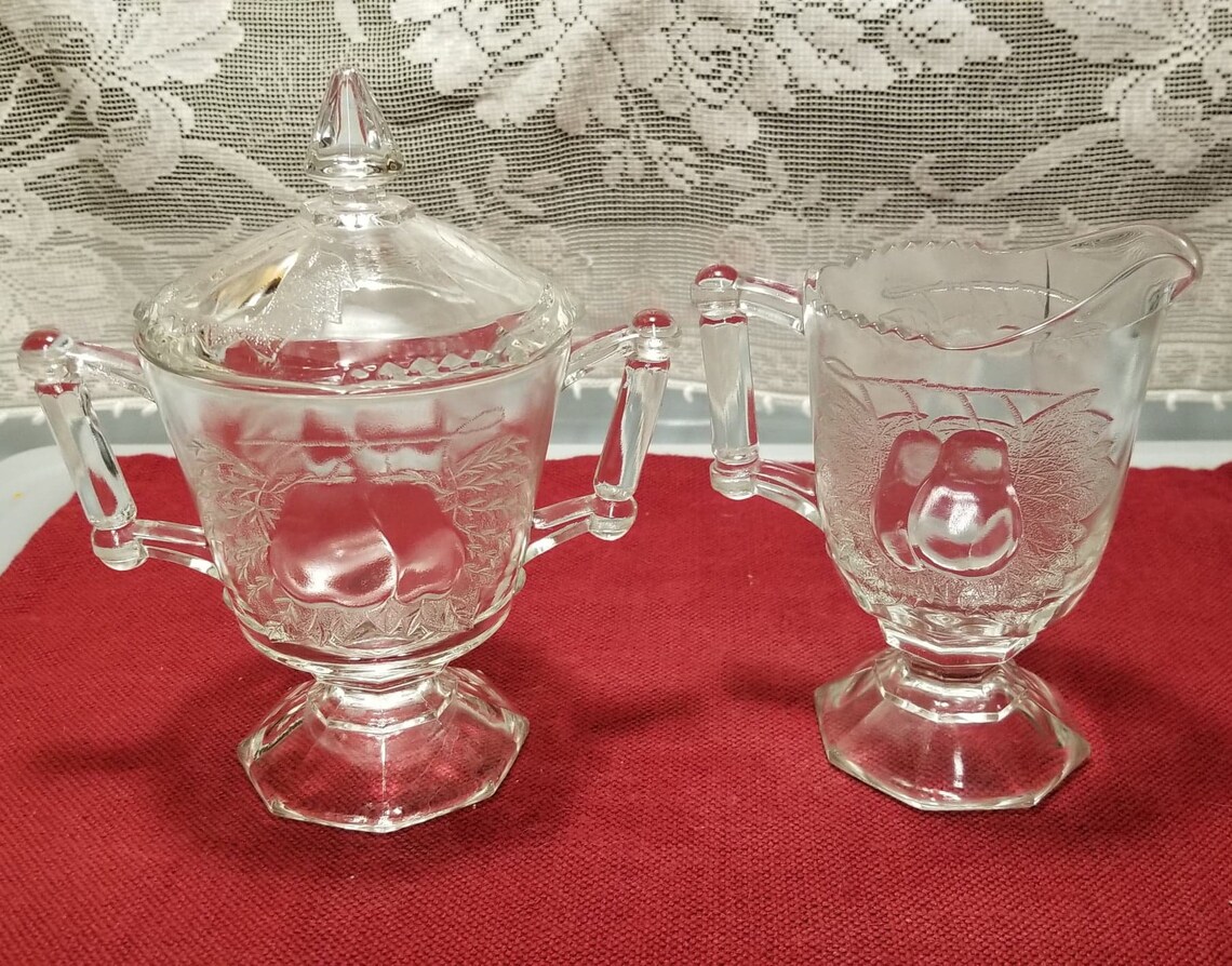 Vintage Creamer and Covered Sugar Bowl clear Baltimore Pear Etsy