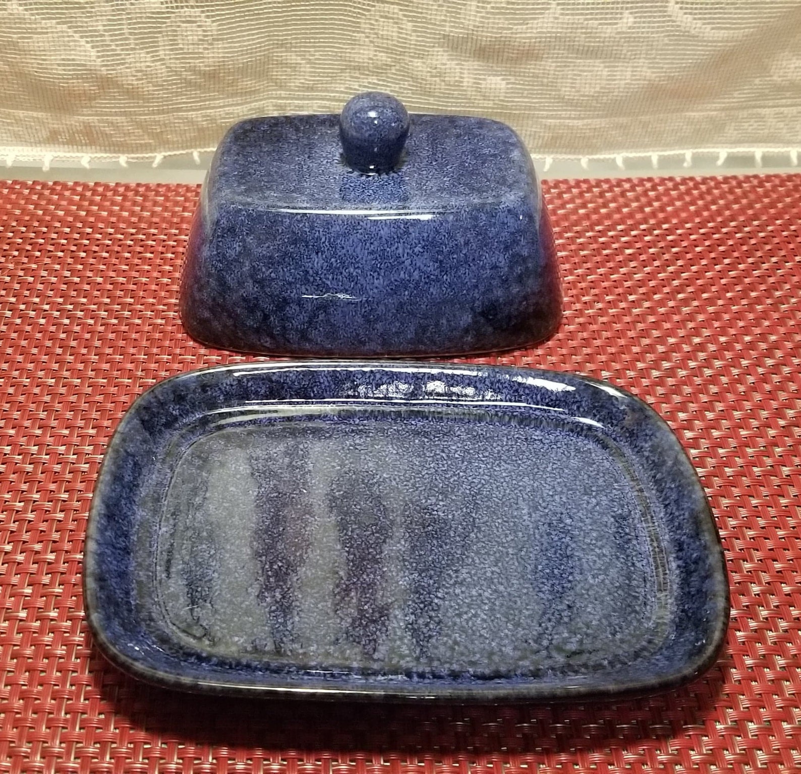 Dark Blue Pottery Butter Dish Gradience Reactive Glaze Etsy