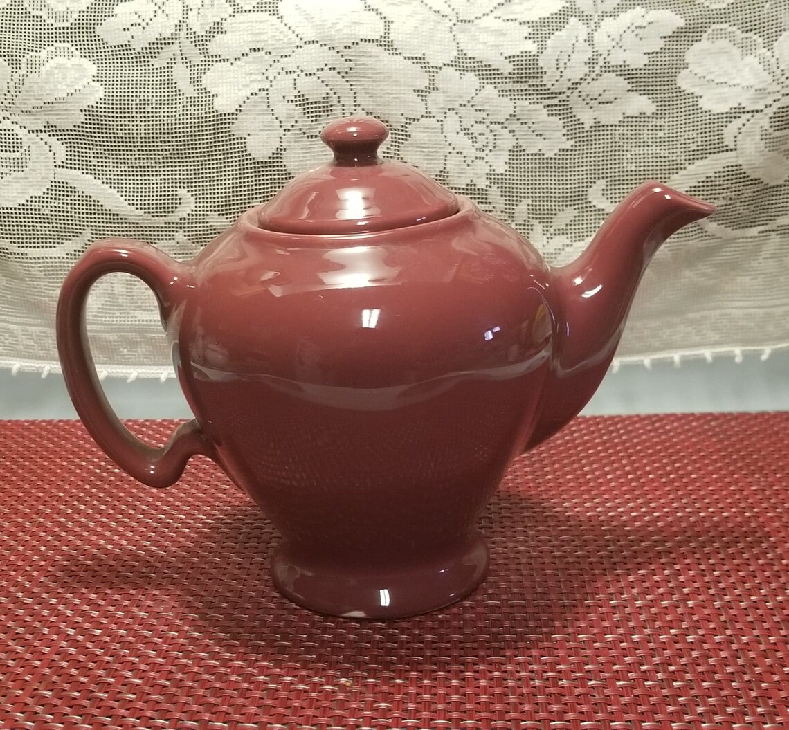 Vintage Mccormick Teapot / Made in USA Maroon Color Etsy
