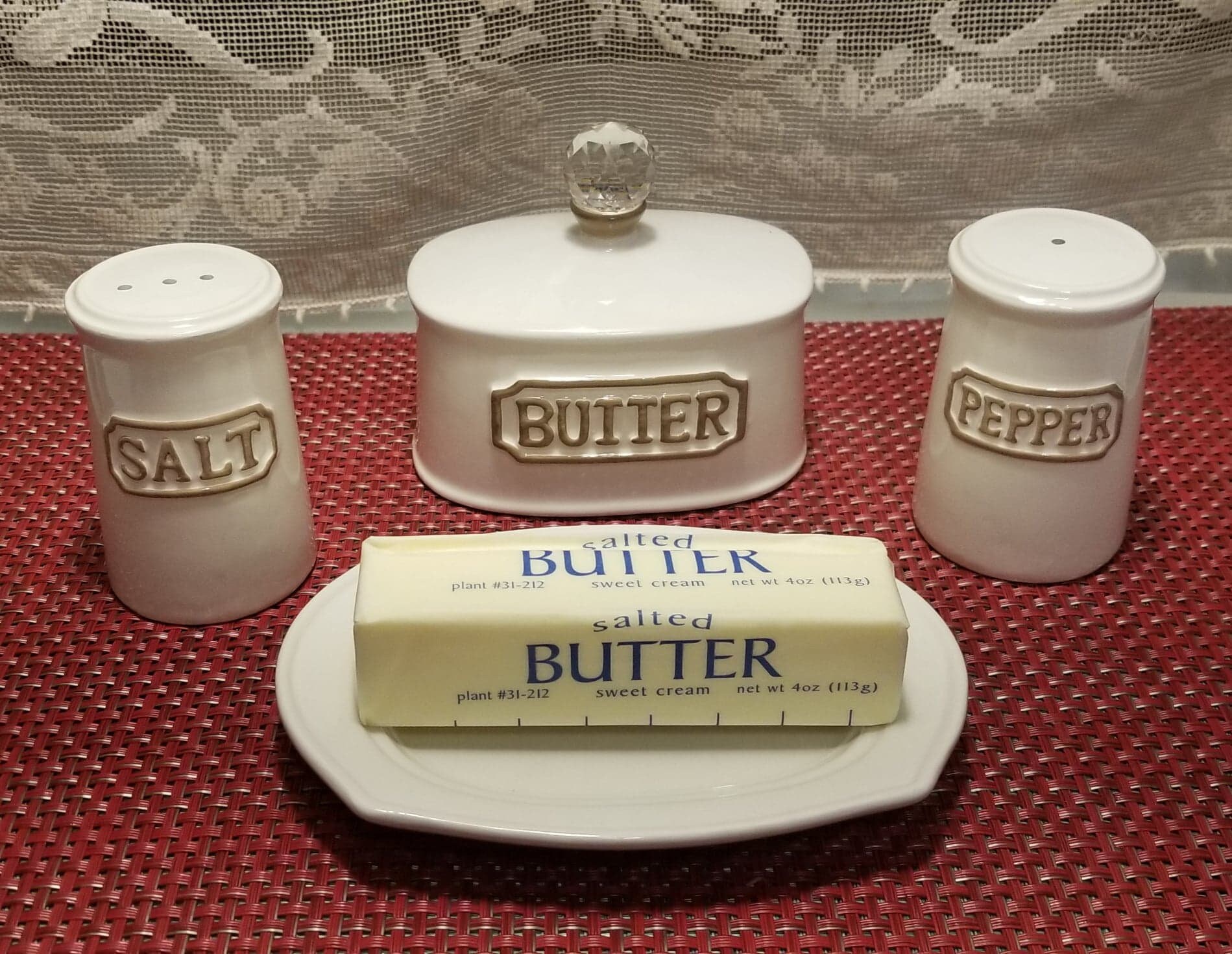 THL Embossed Butter Dish With Crystal Knob and Matching Salt Etsy