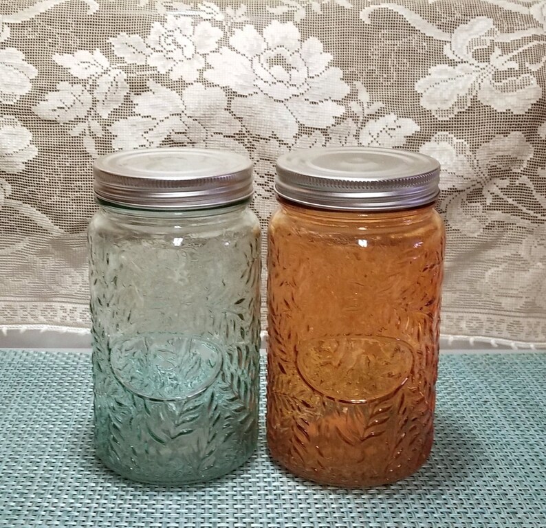 Leaf Embossed Canisters Orange and Green Etsy