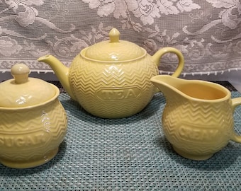 Stoneware Teapot, Creamer, Covered Sugar Bowl by Signature Housewares, Inc.