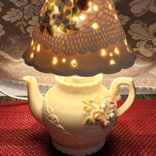 Intricate Floral Ceramic Teapot Shaped shops Lamp