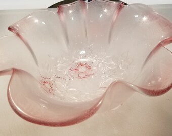 Mikasa Vintage Rosella Pink Roses Fluted Edge Glass Bowl