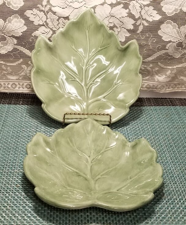 Green Ceramic Oak Leaf Shaped Plates Two by Tabletops Etsy