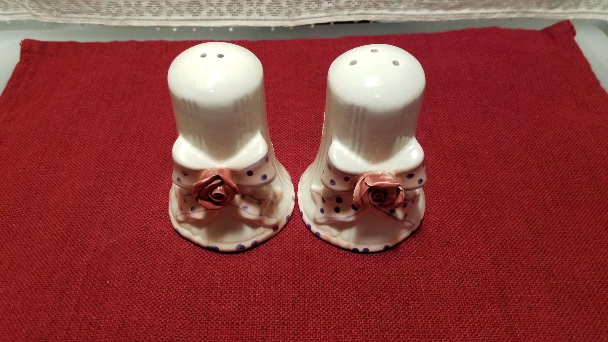 Vintage White Ceramic Salt and Pepper Shaker Set Pink Ribbon Etsy