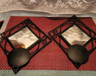 Metal Black Mirrored Sconces (two)
