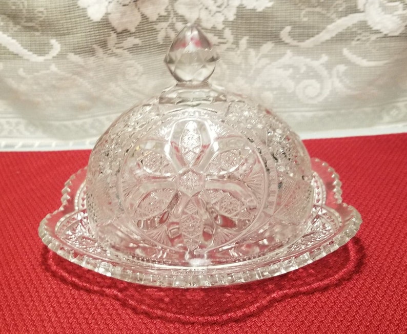Butter Dish / Vintage Pressed Glass Round Butter Dish / Bottom Etsy