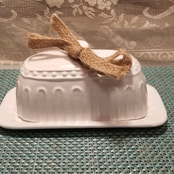 White Embossed Butter Dish by ISOLA Cucina