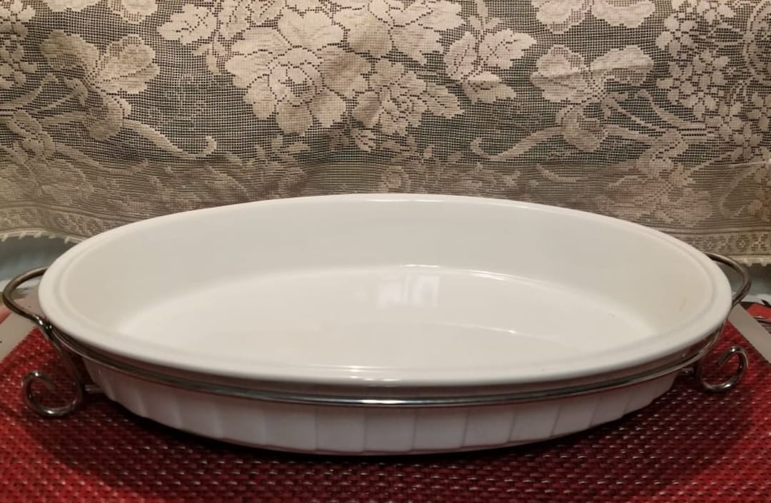 White Oval Serving Platter With Stand Etsy