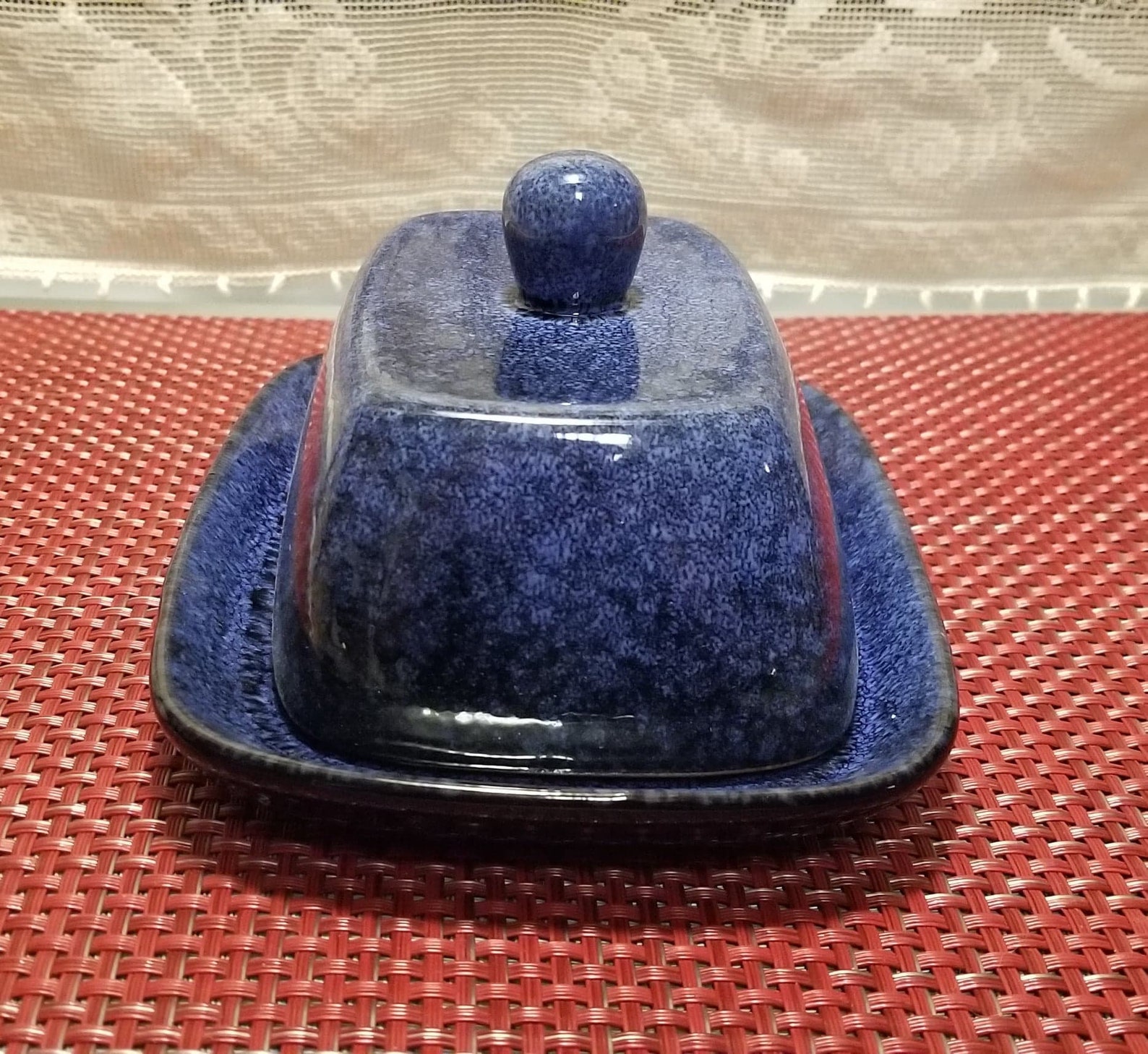 Dark Blue Pottery Butter Dish Gradience Reactive Glaze Etsy