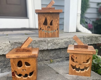 Hand Crafted Wood Jack-O-Lanterns | Halloween Decor - Indoor or Outdoor
