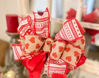 Valentine’s Day Bow with Red Hearts | Wreath Bow | Lantern Bow | Door & Wall Decor