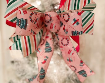 Whimsical Christmas Bow for Wreath | Tree topper | Christmas Wreath Bow | Gift Wrapping | Candy Cane