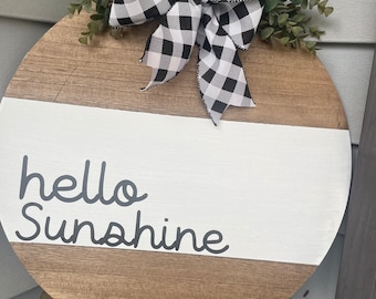 Hello - Round Wood Sign for Front Door Porch or Entry Way -Wall Decor - Home Decor - Housewarming Gift