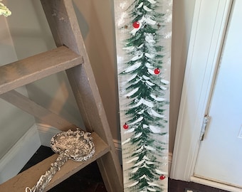 Hand-Painted Christmas Tree on Pallet Wood | Whitewash Farmhouse Holiday Wall Art | Rustic Christmas Décor