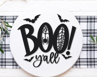 Boo Y’all! Round 3D Wood Sign | Farmhouse Door Sign | Halloween Wall Décor