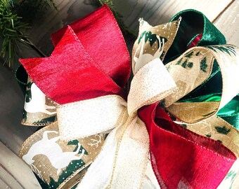 Red and White Candy Stripe Christmas Bow for wreath, lantern, garland, Christmas tree topper