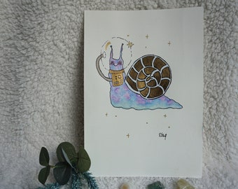 Snail Painting, Snail Illustration, ART BY EM, Gouache Painting, Kid's Art, Snail Illustration, Snail Astronaut, metallic gold